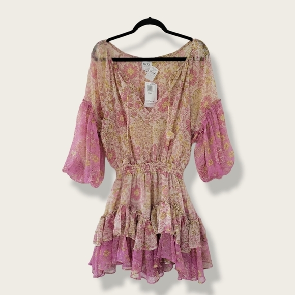 Misa Los Angeles Viviana Mini Dress Floral Medallion Mix Ruffle Print Mini Dress - Picture 10 of 16